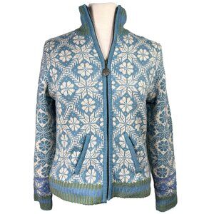 Icelandic Design Wool Alpaca Blend Jacket Women’s S Blue Fair Isle Zip Cardigan